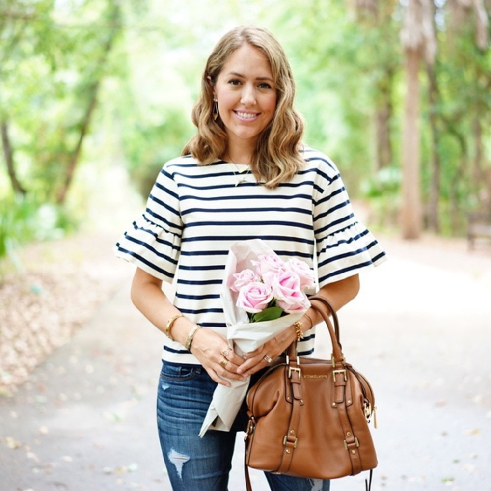 J.Crew striped Ruffel sleeve top